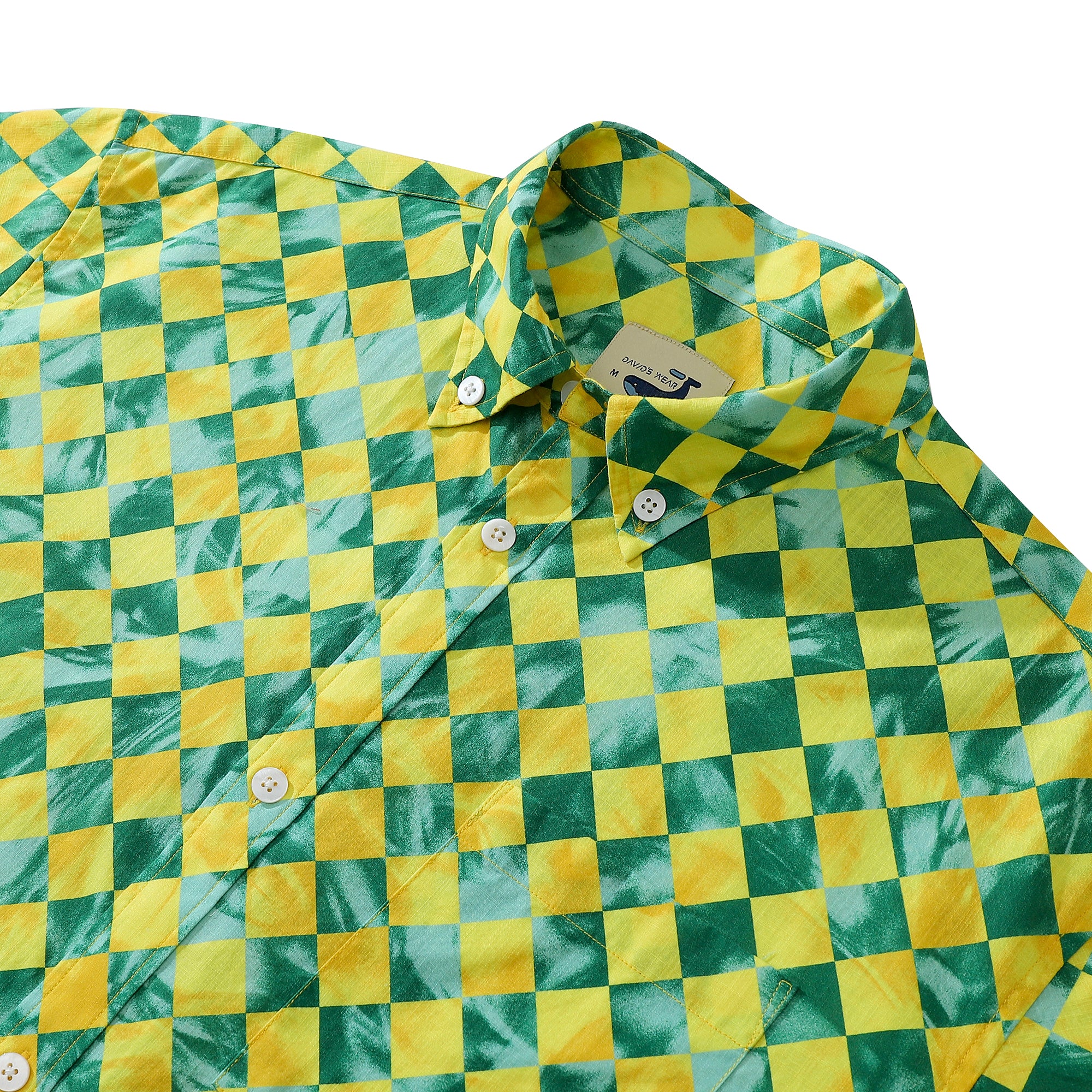 Yellow-Green Rhombus Tropical Print 100% Cotton Men's Button-Down Shirt
