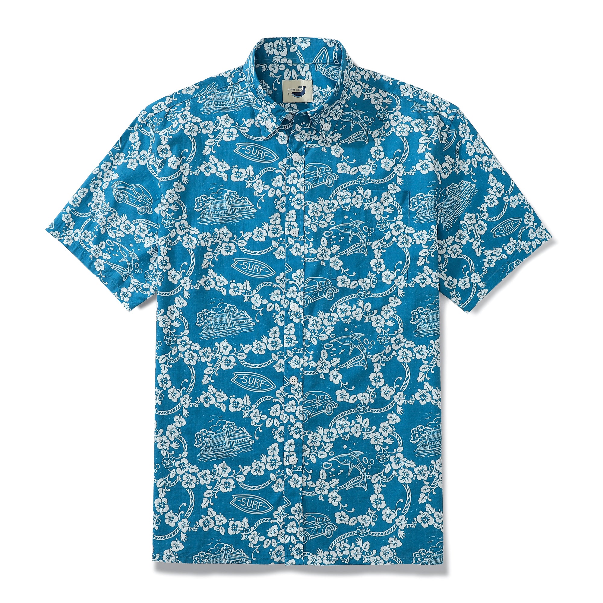 Lei And Vintage Car Men's Button-down Shirt 100% Cotton Shell Button