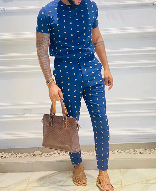 OK Fashion Polka Dot Print Short Sleeve Shirt & Pants 2Pcs Set