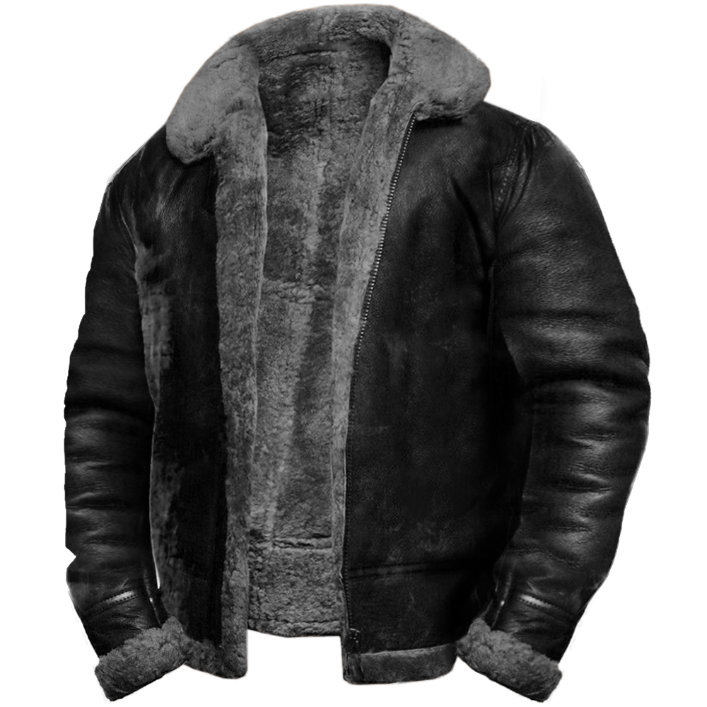 Men's Outdoor Vintage Thickened Fleece PU Jacket