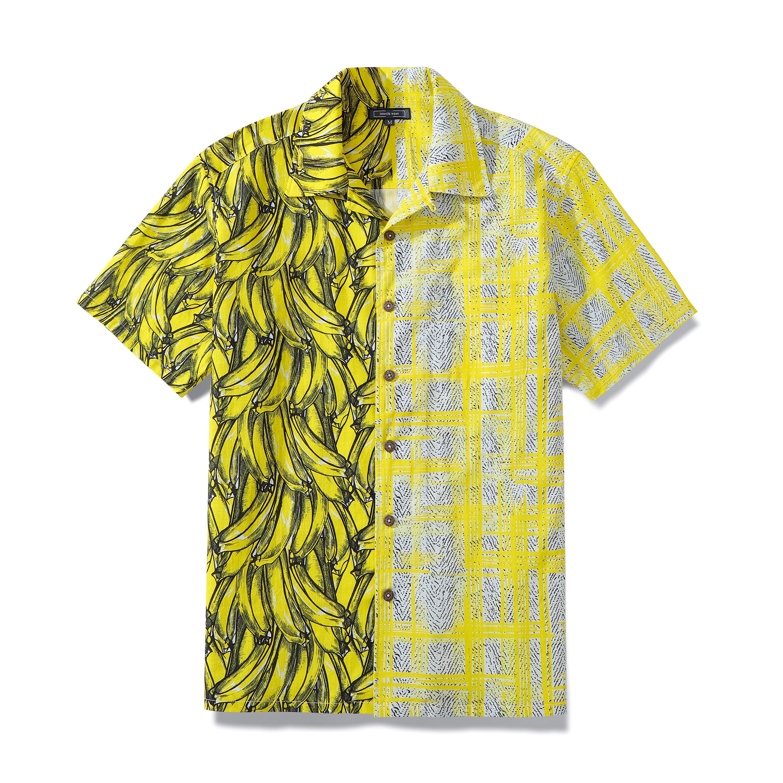 Men's Aloha Shirt Cotton Short Sleeve Banana Geometric Camp Shirt Coconut Button