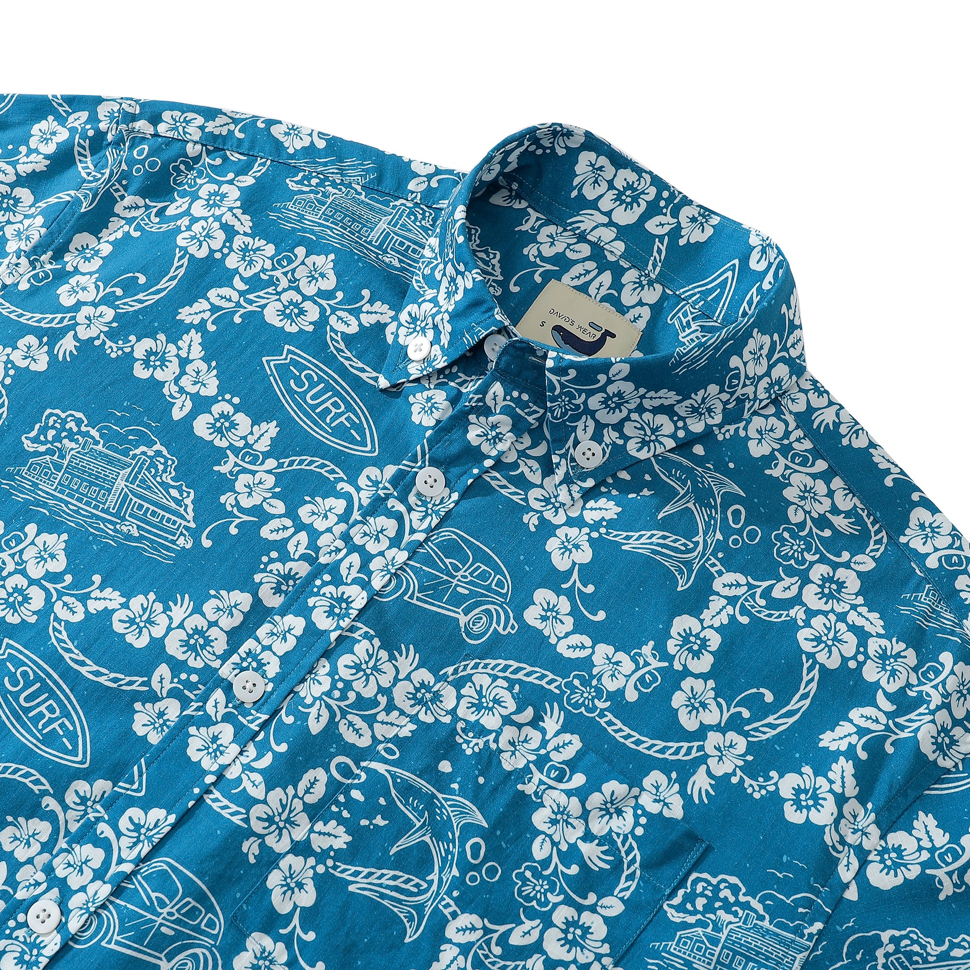 Lei And Vintage Car Men's Button-down Shirt 100% Cotton Shell Button