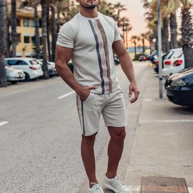 Men's casual short sleeve two piece suit