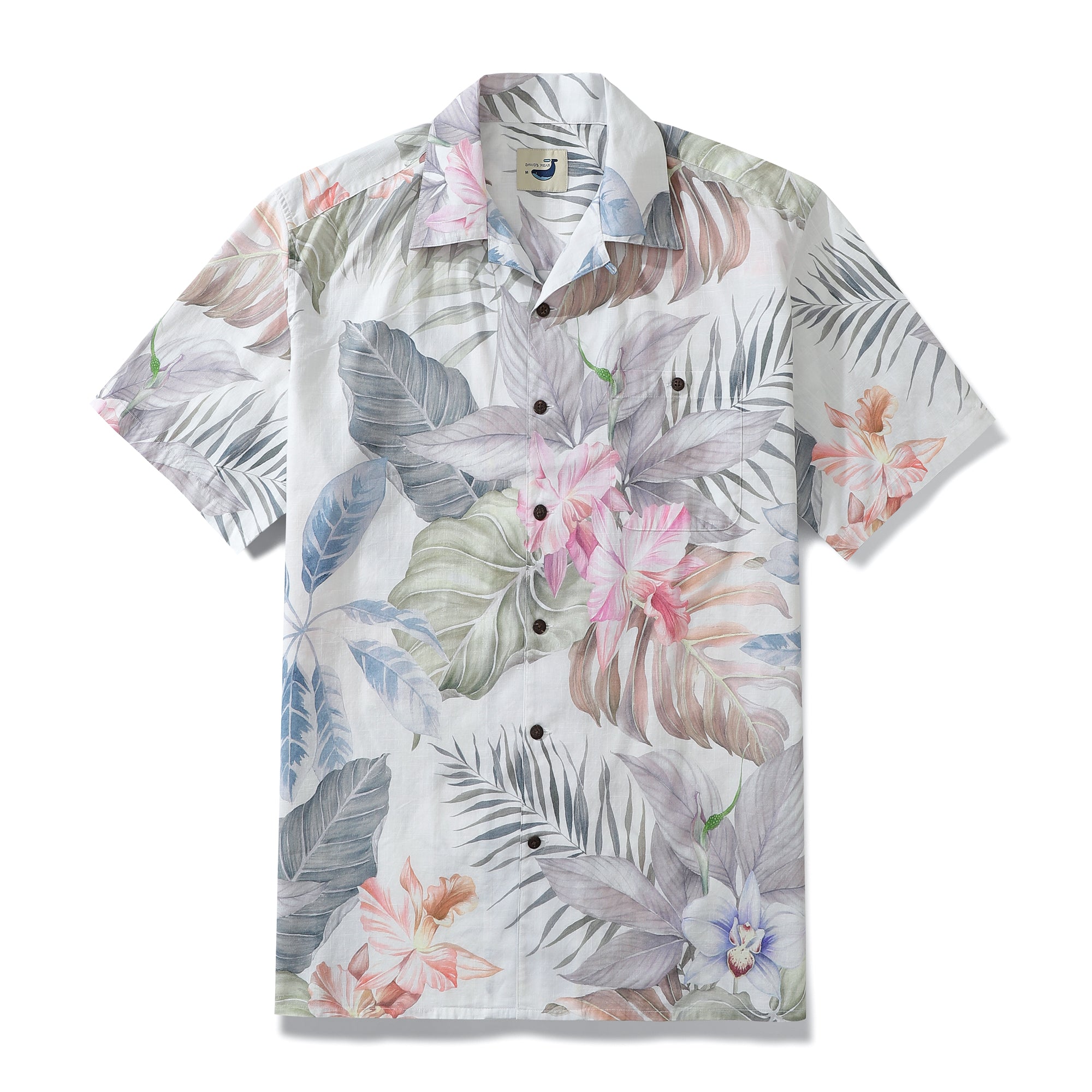 Aquarelle Orchid Plams Leaves Men's Aloha Shirt Cotton Luxe And Comfortable