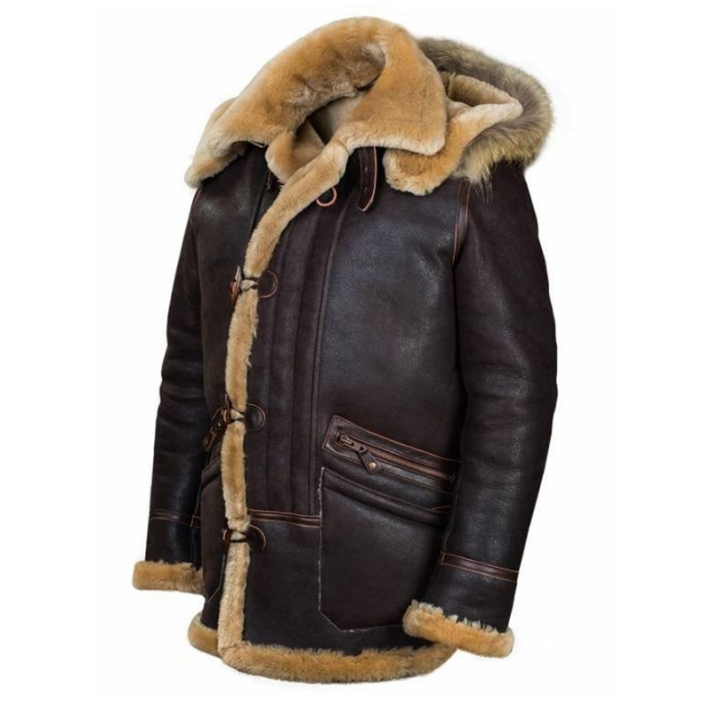 Men's Outdoor Casual Fleece Thickened Hooded Leather Jacket